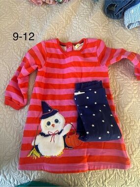 Girls Pink & Red Striped Halloween Dress with Star Leggings boden